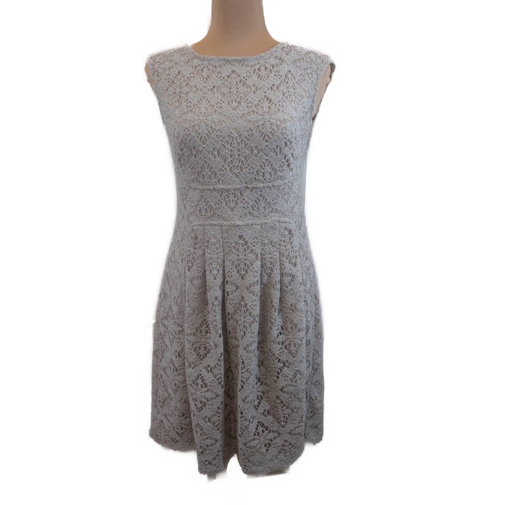 London Times Light Gray Crochet Midi Dress
